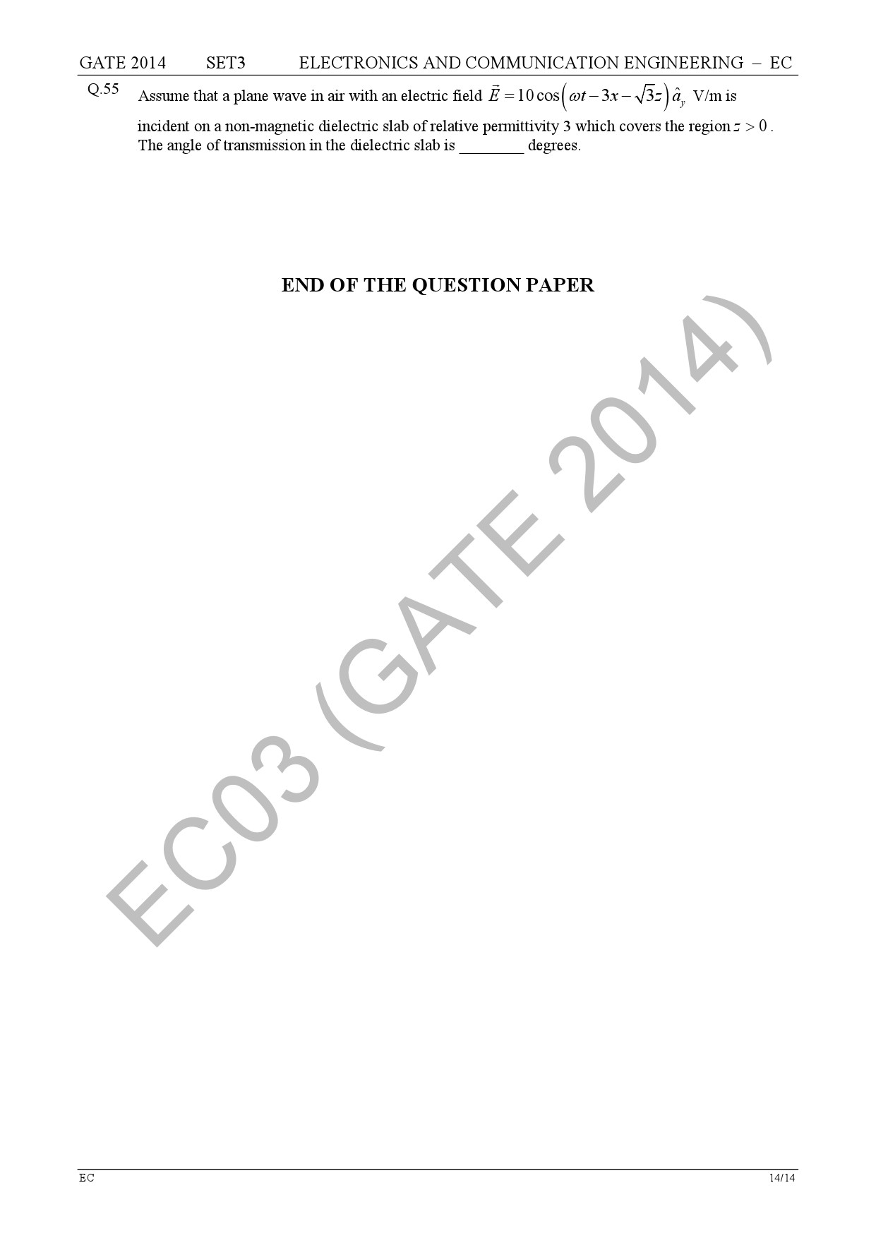 GATE Exam Question Paper 2014 Electronics and Communication Engineering Set 3 21