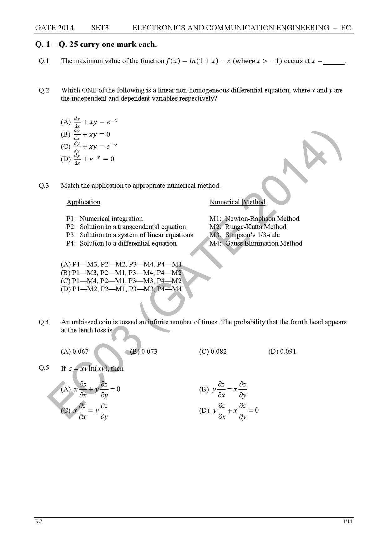 GATE Exam Question Paper 2014 Electronics and Communication Engineering Set 3 8