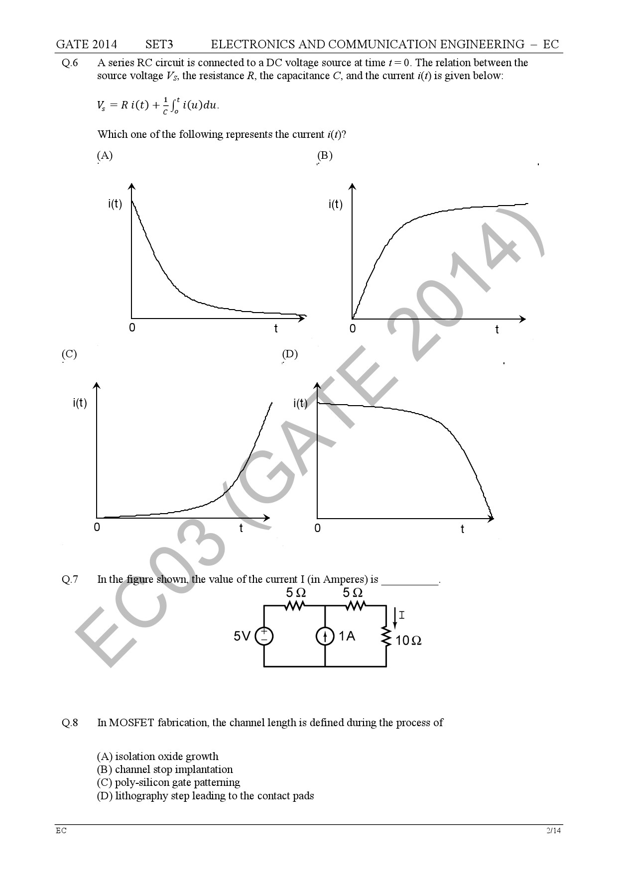 GATE Exam Question Paper 2014 Electronics and Communication Engineering Set 3 9