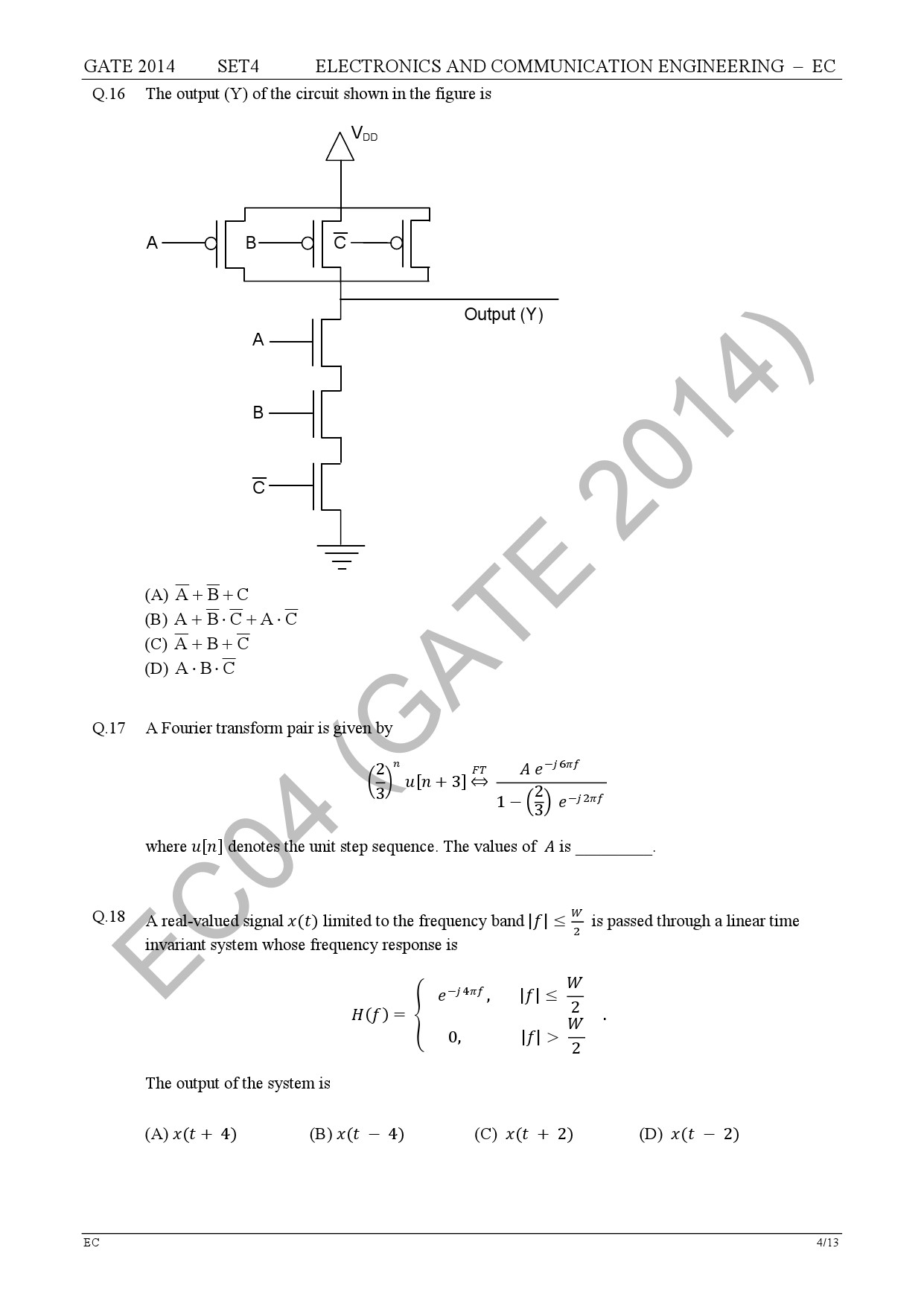 GATE Exam Question Paper 2014 Electronics and Communication Engineering Set 4 10