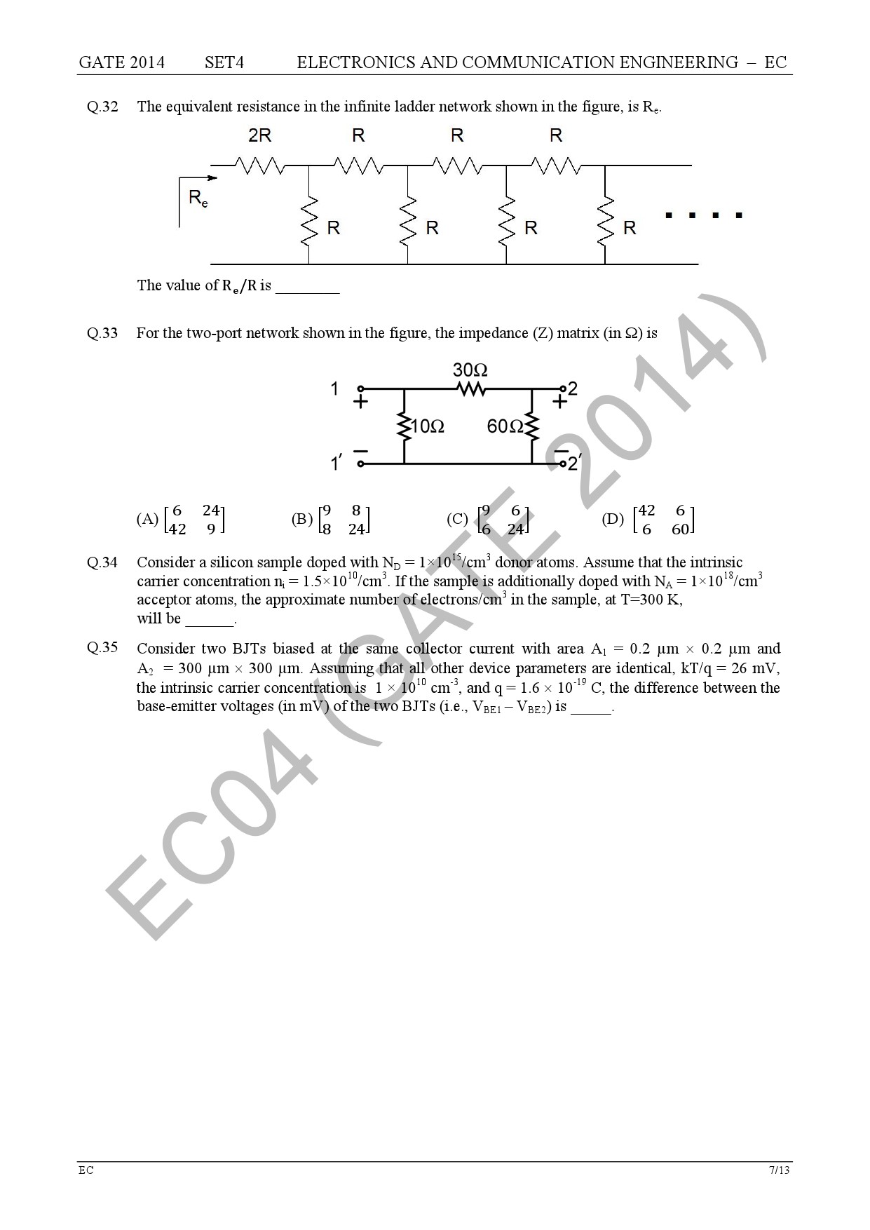 GATE Exam Question Paper 2014 Electronics and Communication Engineering Set 4 13