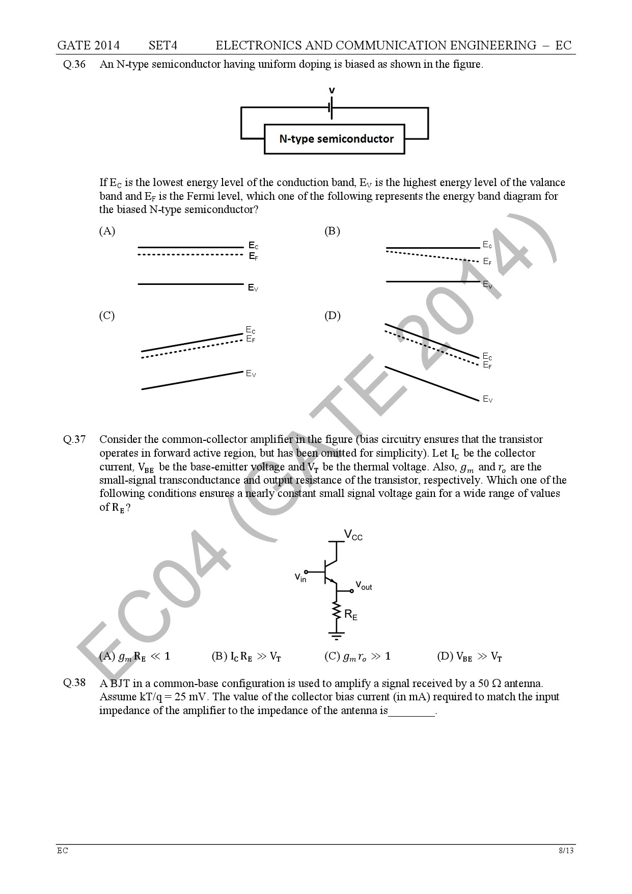 GATE Exam Question Paper 2014 Electronics and Communication Engineering Set 4 14