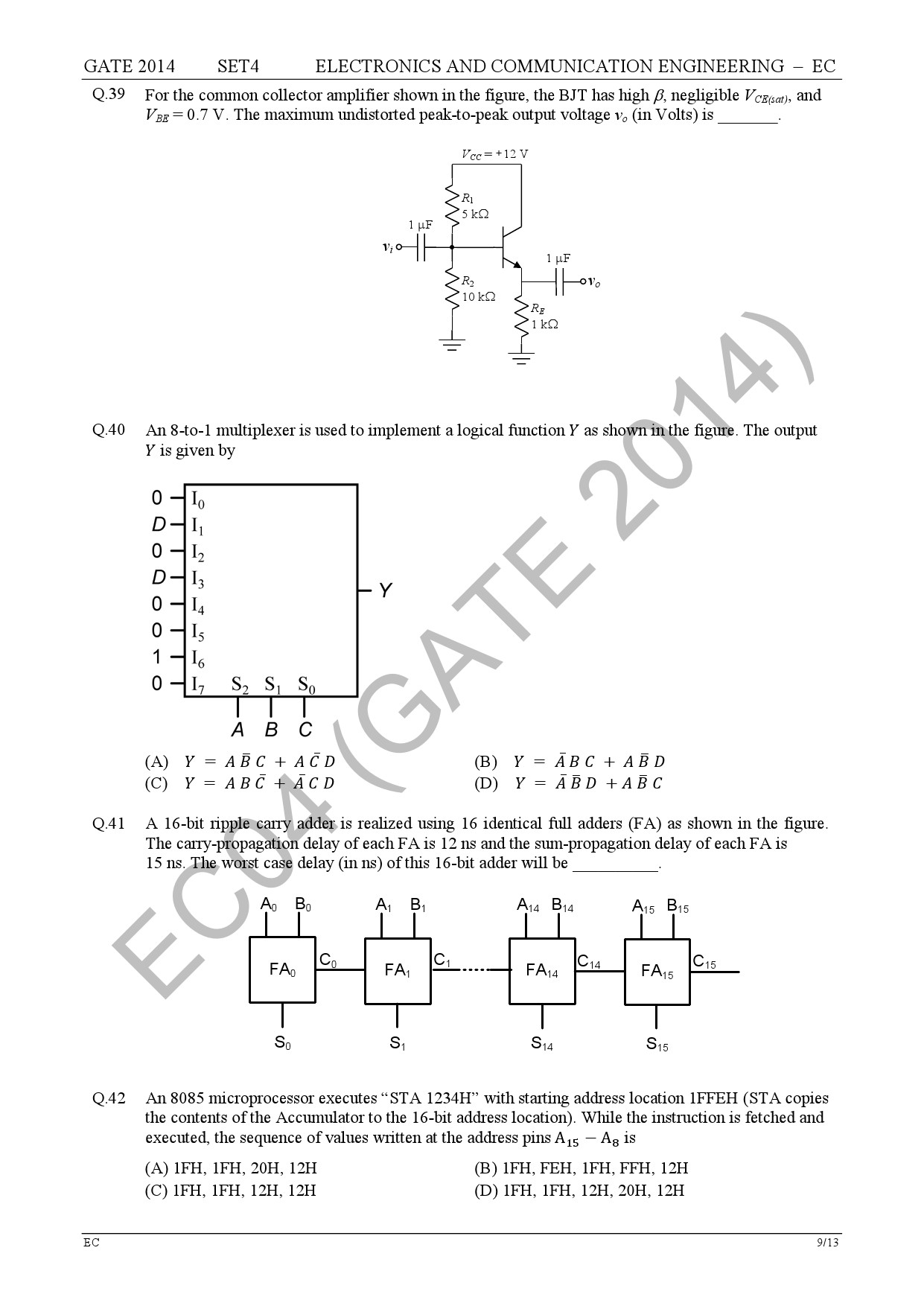 GATE Exam Question Paper 2014 Electronics and Communication Engineering Set 4 15