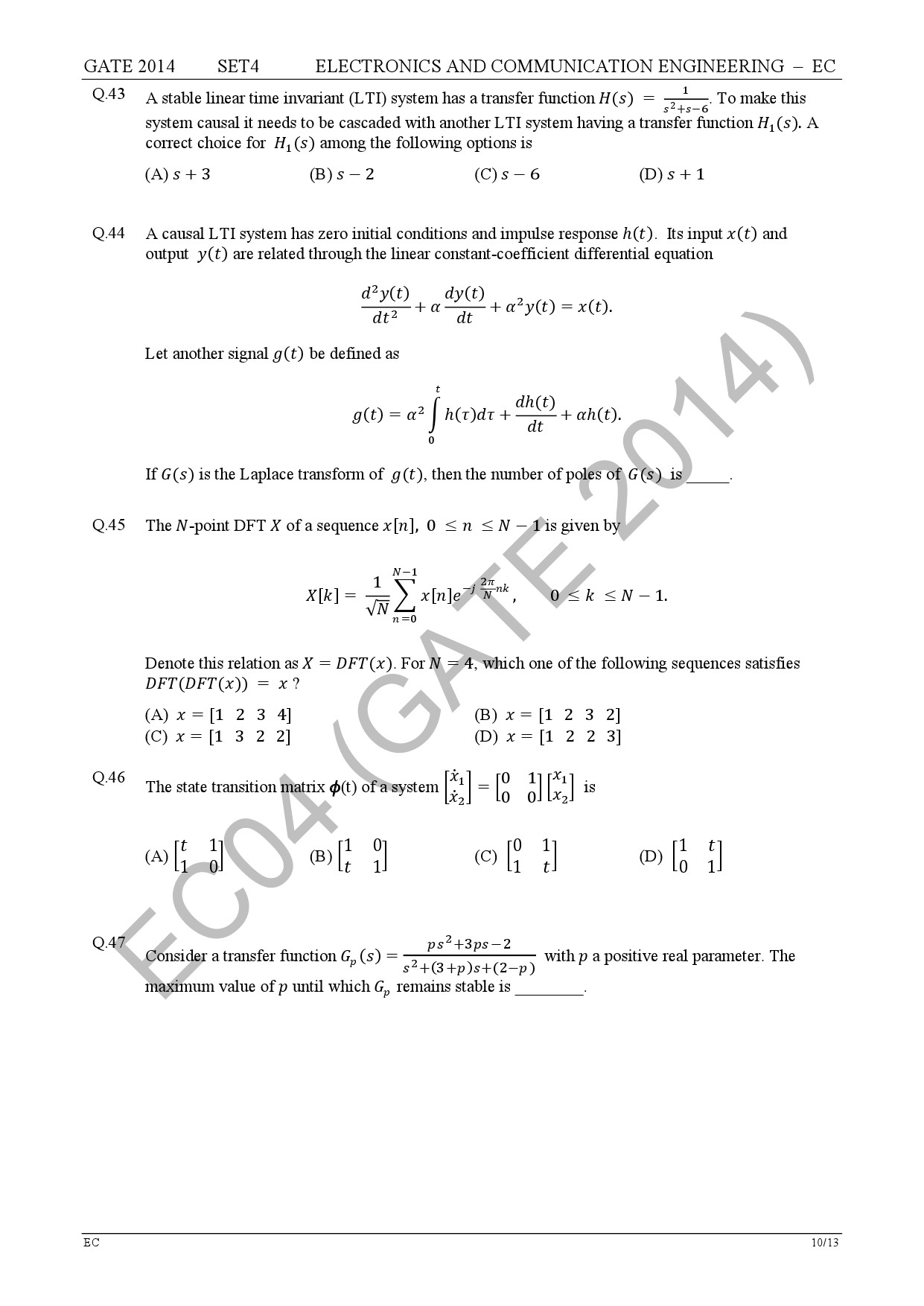 GATE Exam Question Paper 2014 Electronics and Communication Engineering Set 4 16