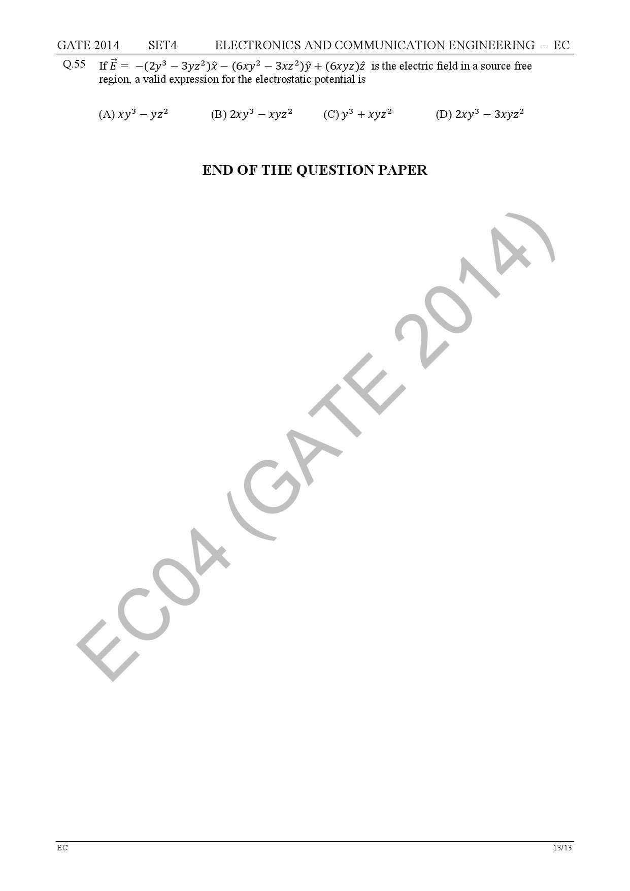 GATE Exam Question Paper 2014 Electronics and Communication Engineering Set 4 19