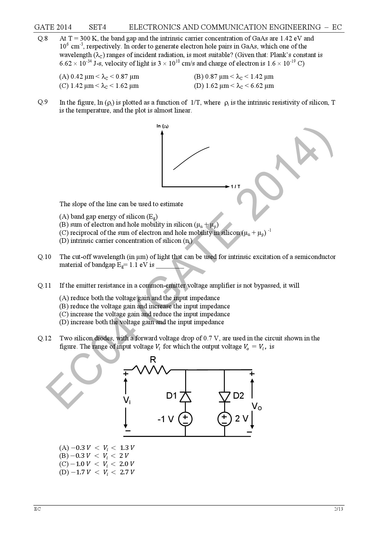 GATE Exam Question Paper 2014 Electronics and Communication Engineering Set 4 8