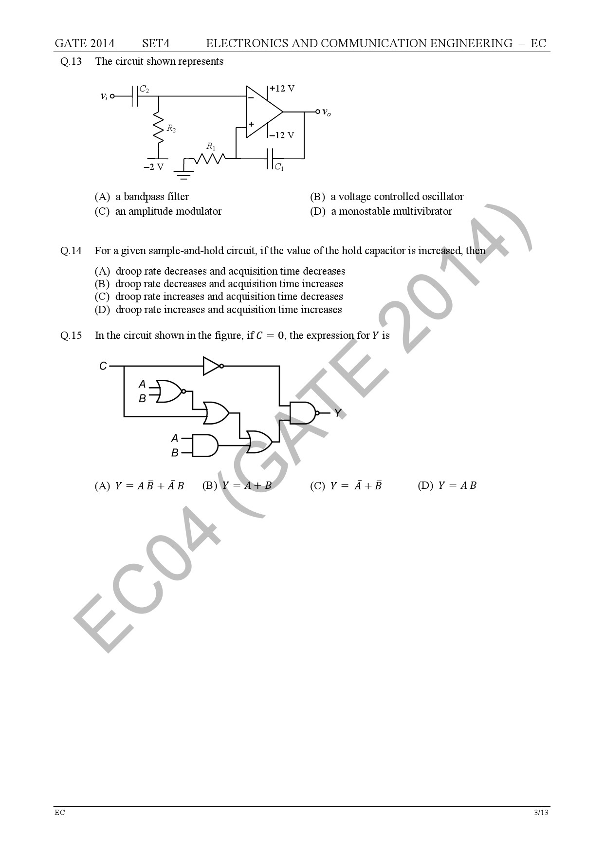 GATE Exam Question Paper 2014 Electronics and Communication Engineering Set 4 9