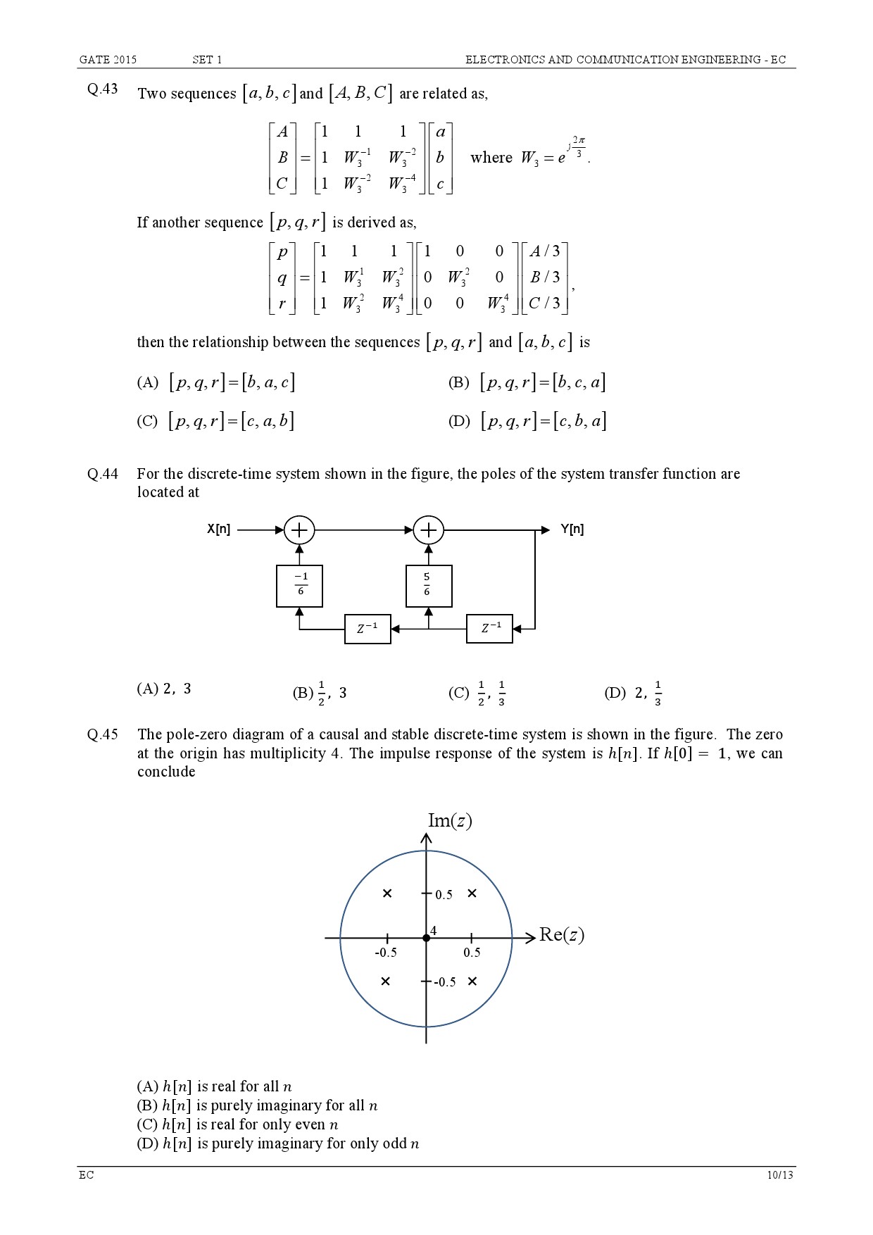 GATE Exam Question Paper 2015 Electronics and Communication Engineering Set 1 10