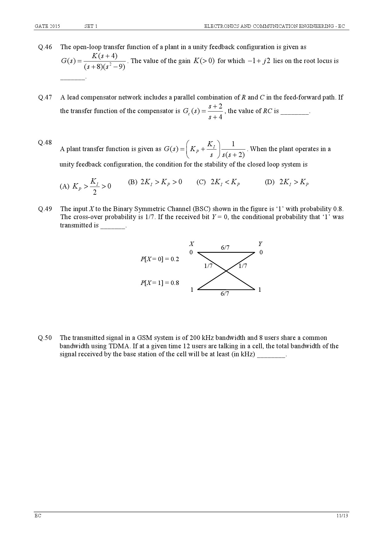 GATE Exam Question Paper 2015 Electronics and Communication Engineering Set 1 11