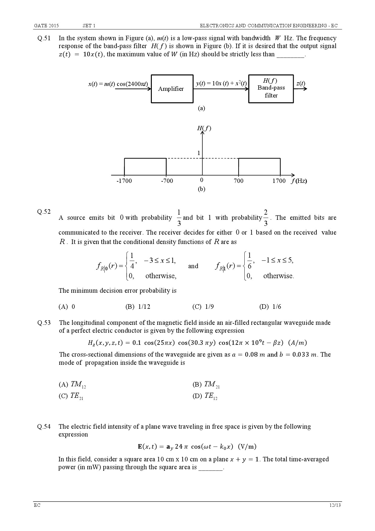 GATE Exam Question Paper 2015 Electronics and Communication Engineering Set 1 12