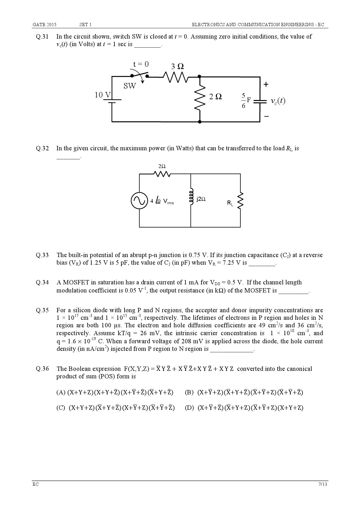 GATE Exam Question Paper 2015 Electronics and Communication Engineering Set 1 7