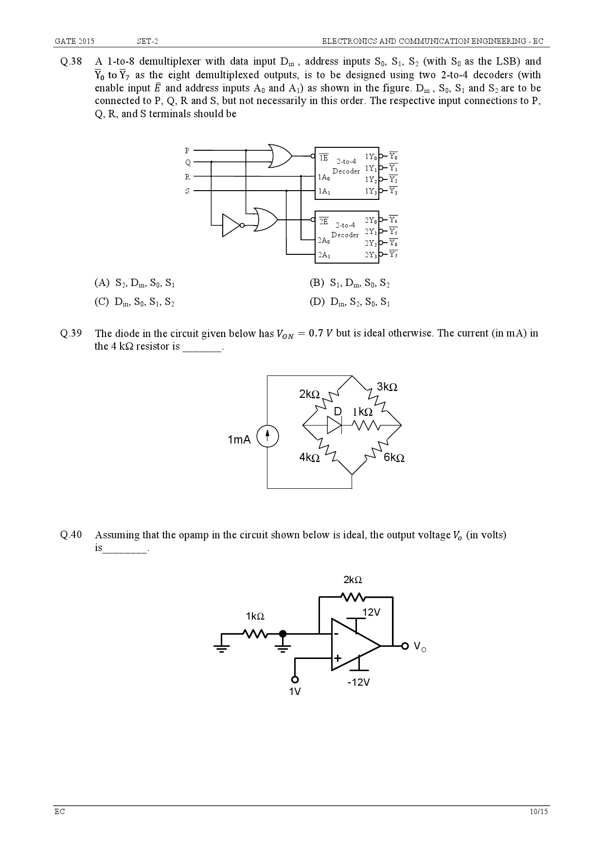 GATE Exam Question Paper 2015 Electronics and Communication Engineering Set 2 10