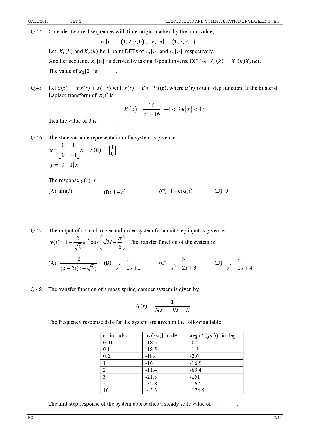 GATE Exam Question Paper 2015 Electronics and Communication Engineering Set 2 12