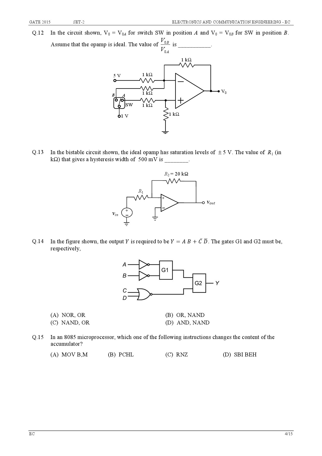 GATE Exam Question Paper 2015 Electronics and Communication Engineering Set 2 4