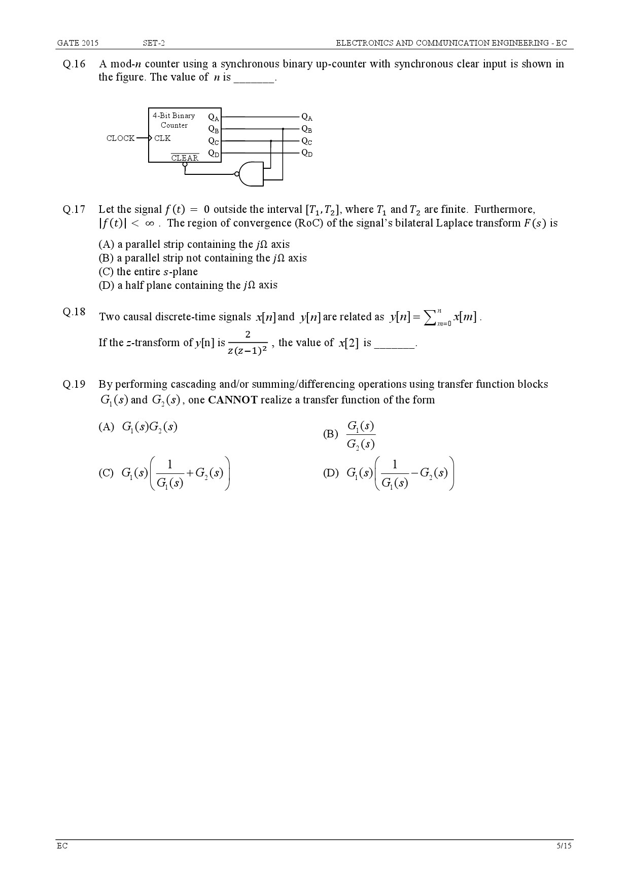 GATE Exam Question Paper 2015 Electronics and Communication Engineering Set 2 5