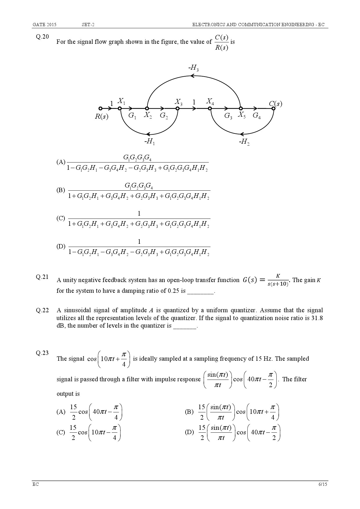 GATE Exam Question Paper 2015 Electronics and Communication Engineering Set 2 6