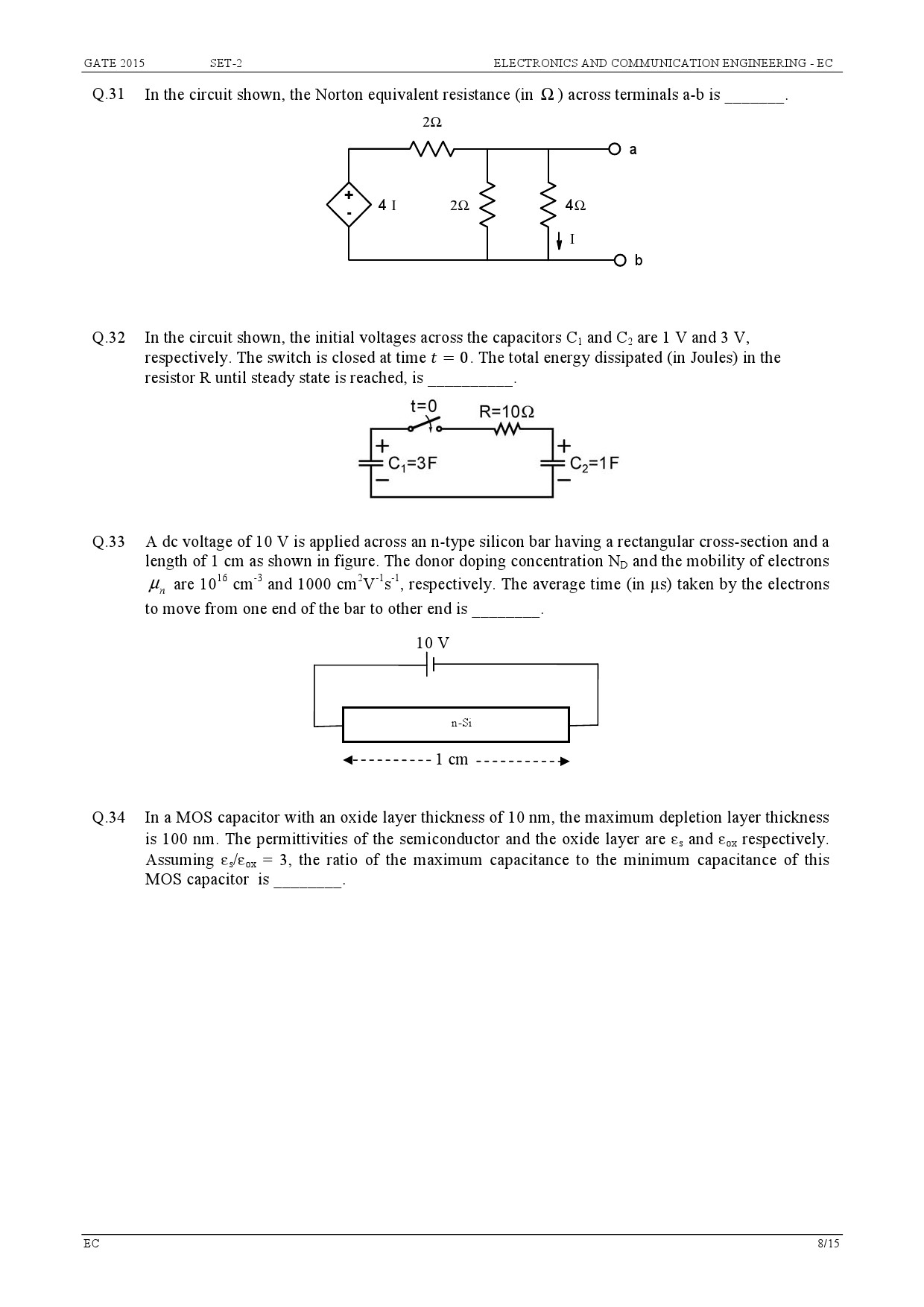 GATE Exam Question Paper 2015 Electronics and Communication Engineering Set 2 8