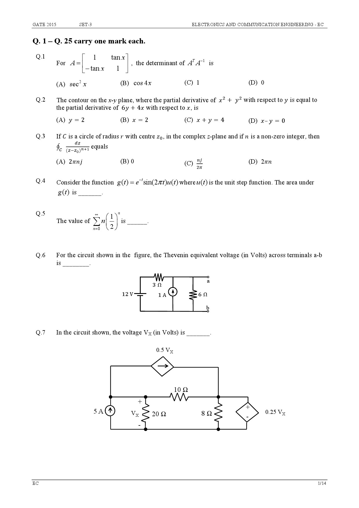 GATE Exam Question Paper 2015 Electronics and Communication Engineering Set 3 1