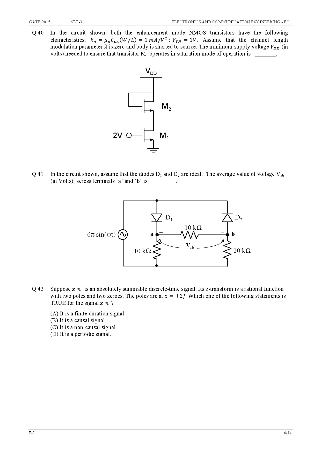 GATE Exam Question Paper 2015 Electronics and Communication Engineering Set 3 10