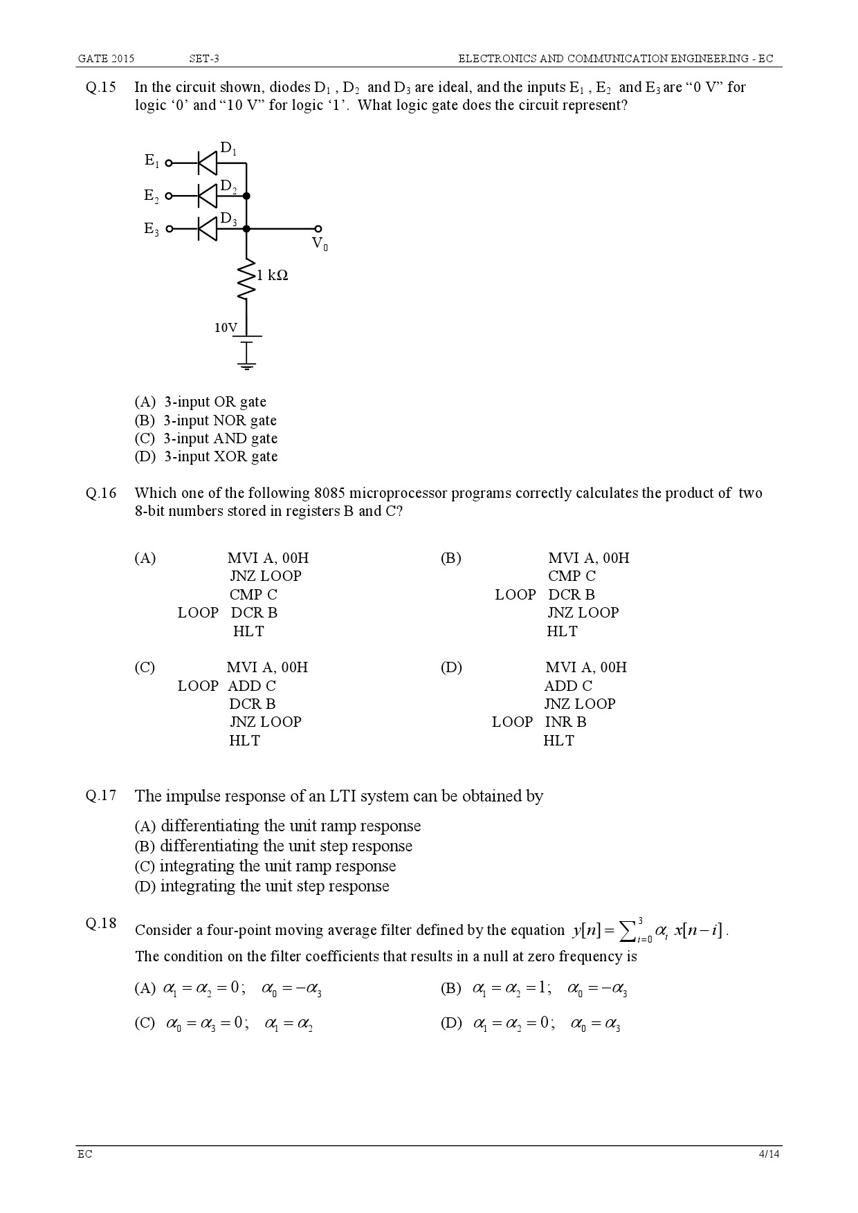 GATE Exam Question Paper 2015 Electronics and Communication Engineering Set 3 4