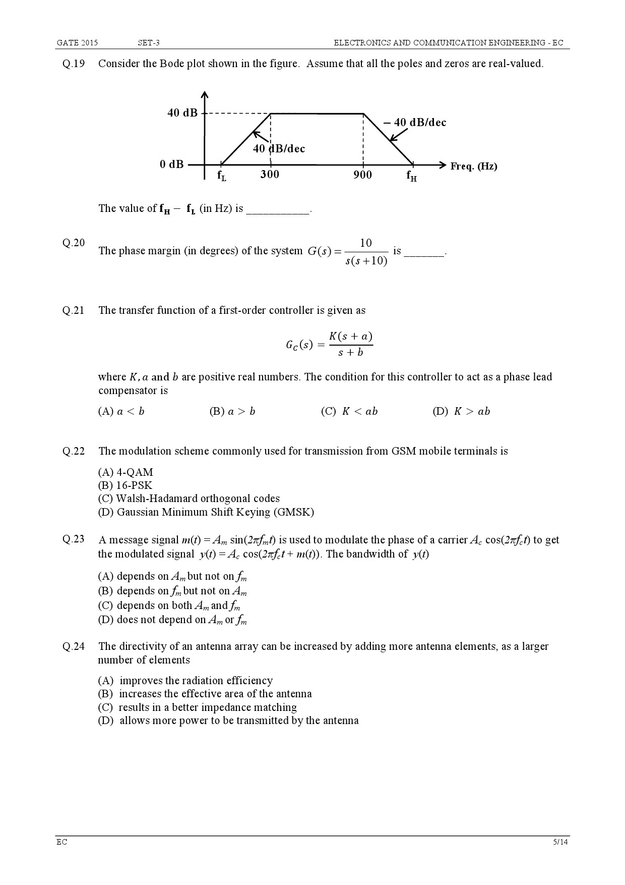 GATE Exam Question Paper 2015 Electronics and Communication Engineering Set 3 5