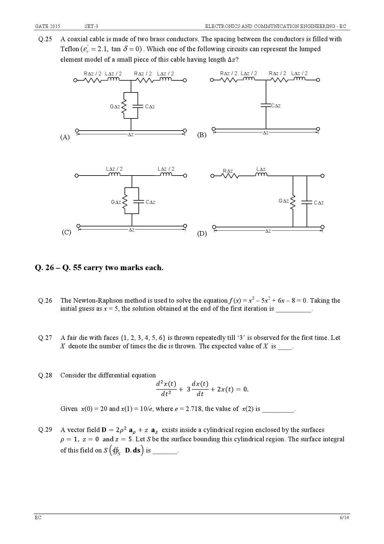 GATE Exam Question Paper 2015 Electronics and Communication Engineering Set 3 6
