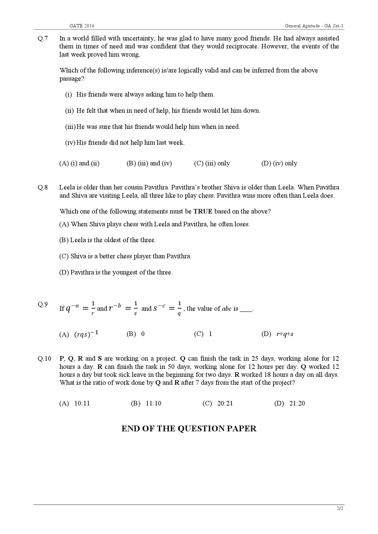 GATE Exam Question Paper 2016 Electronics and Communication Engineering Set 1 2