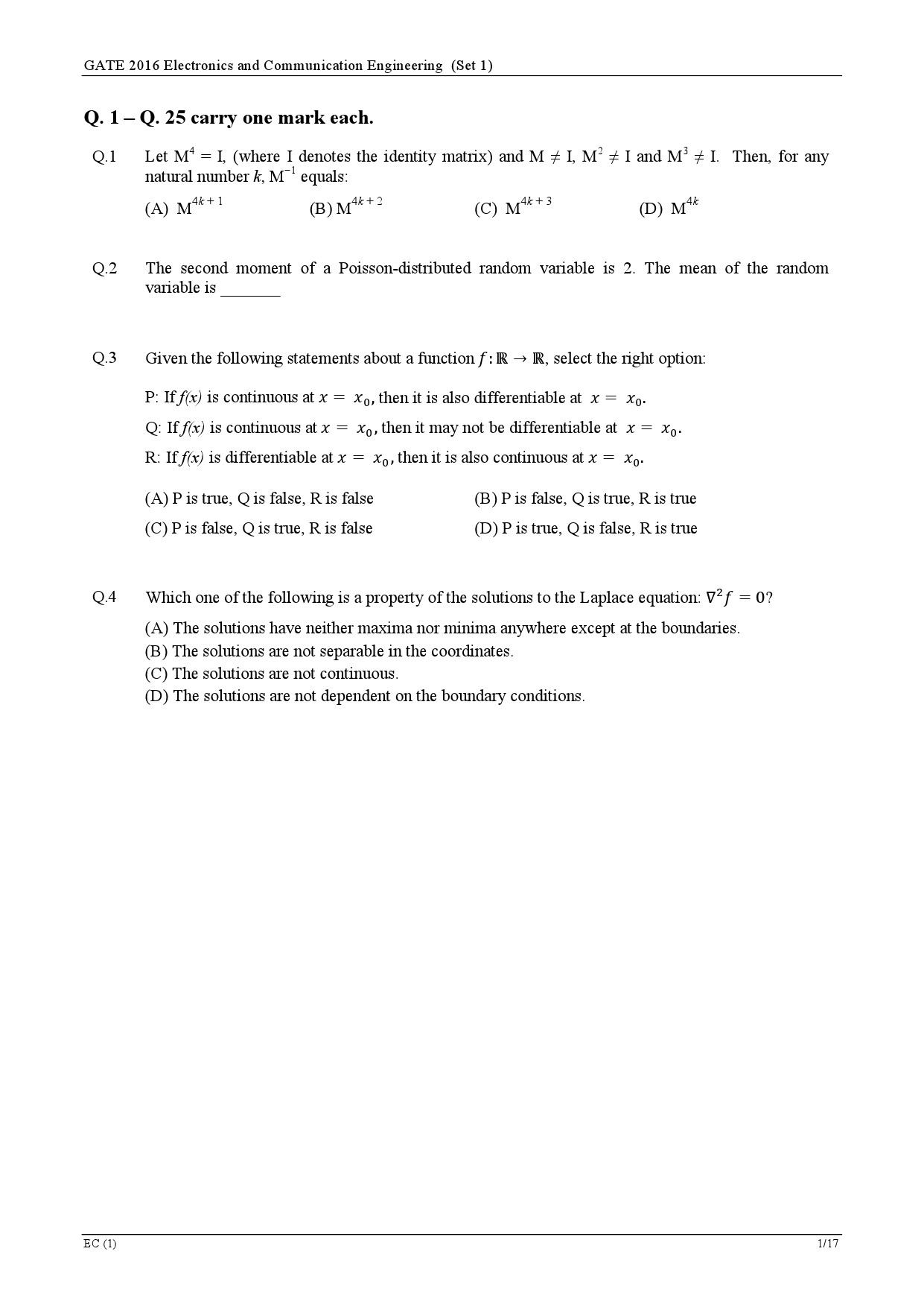 GATE Exam Question Paper 2016 Electronics and Communication Engineering Set 1 3