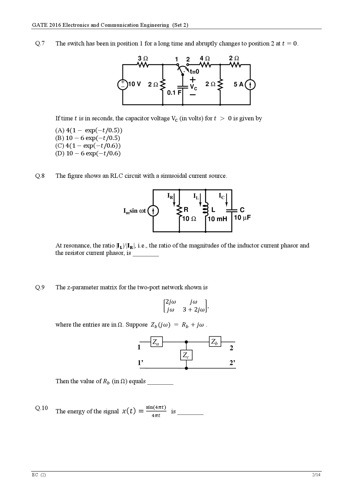 GATE Exam Question Paper 2016 Electronics and Communication Engineering Set 2 5