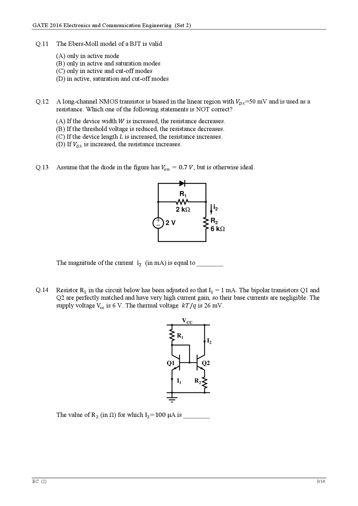 GATE Exam Question Paper 2016 Electronics and Communication Engineering Set 2 6