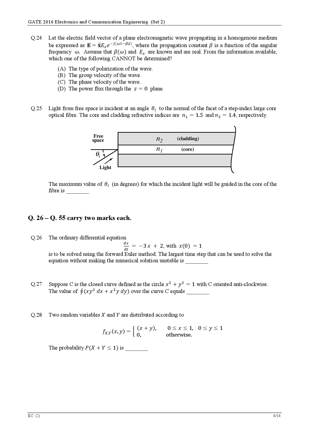 GATE Exam Question Paper 2016 Electronics and Communication Engineering Set 2 9