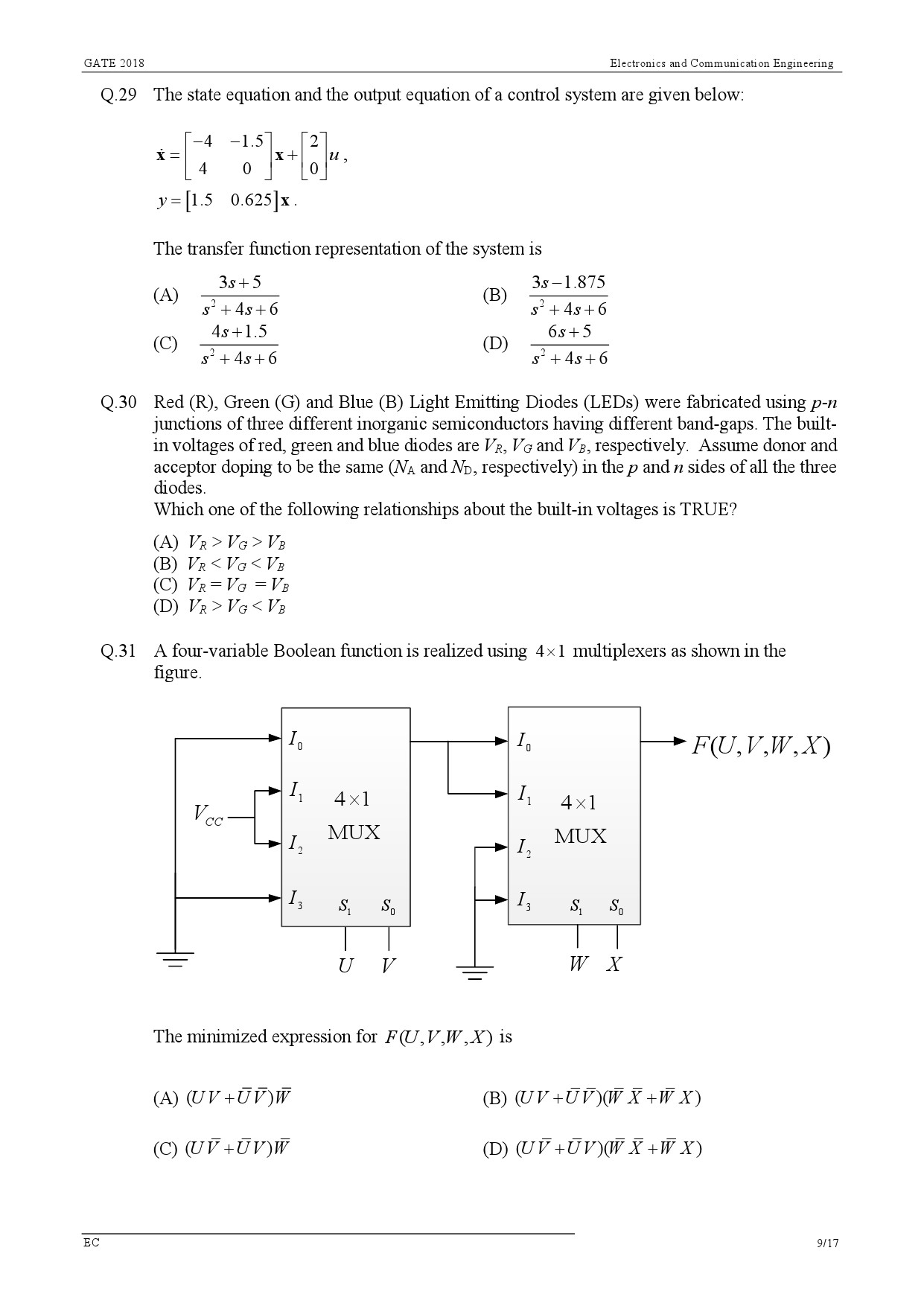 GATE Exam Question Paper 2018 Electronics and Communication Engineering 12