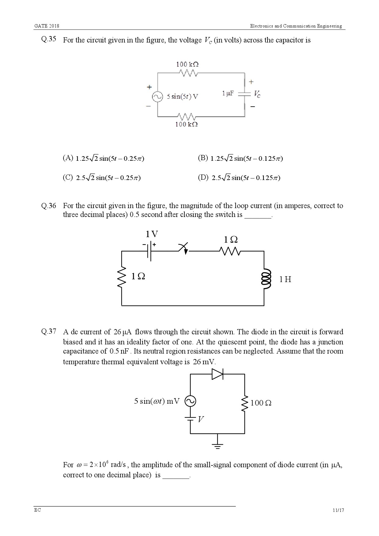 GATE Exam Question Paper 2018 Electronics and Communication Engineering 14