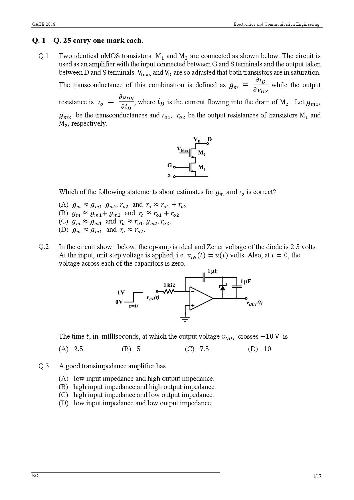 GATE Exam Question Paper 2018 Electronics and Communication Engineering 4