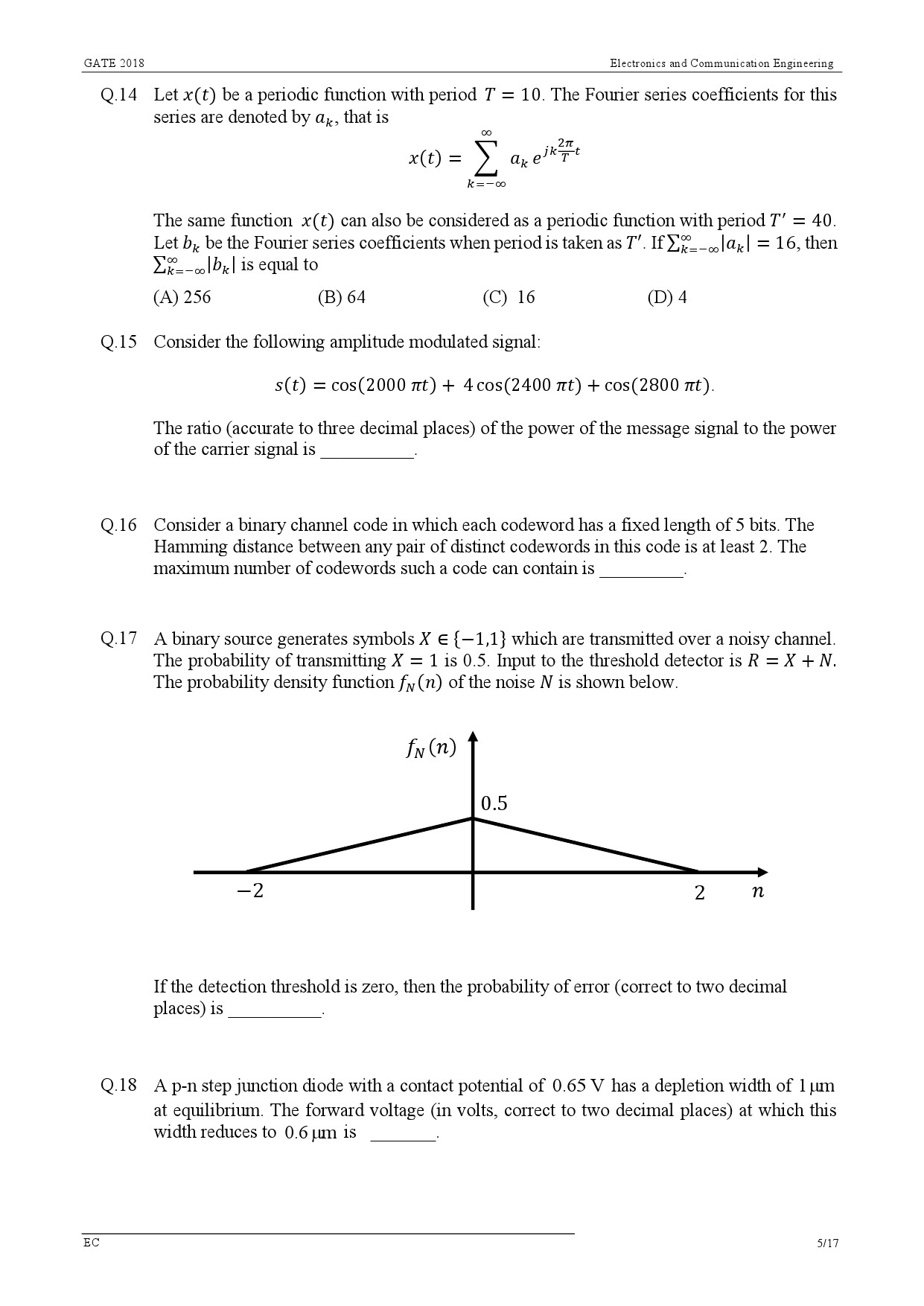 GATE Exam Question Paper 2018 Electronics and Communication Engineering 8