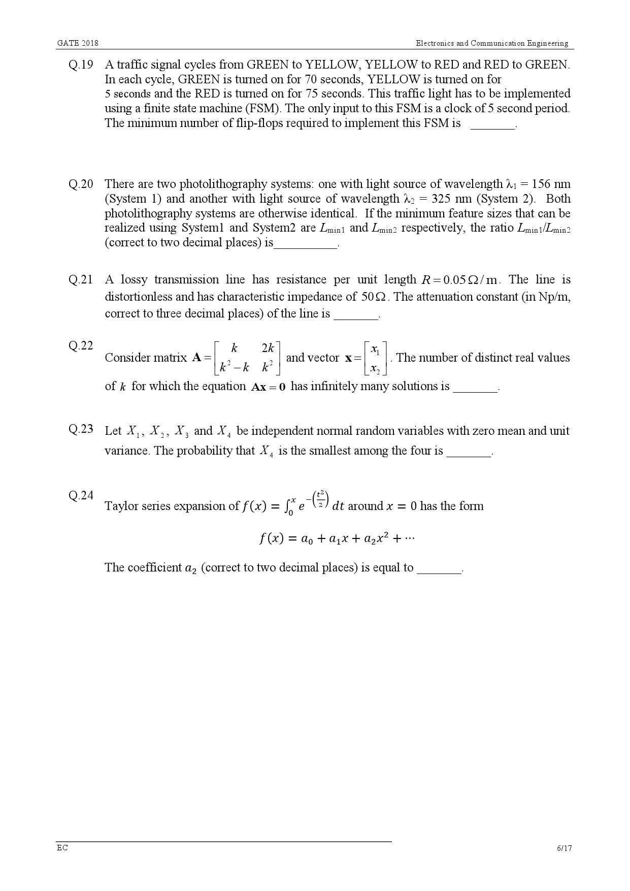 GATE Exam Question Paper 2018 Electronics and Communication Engineering 9