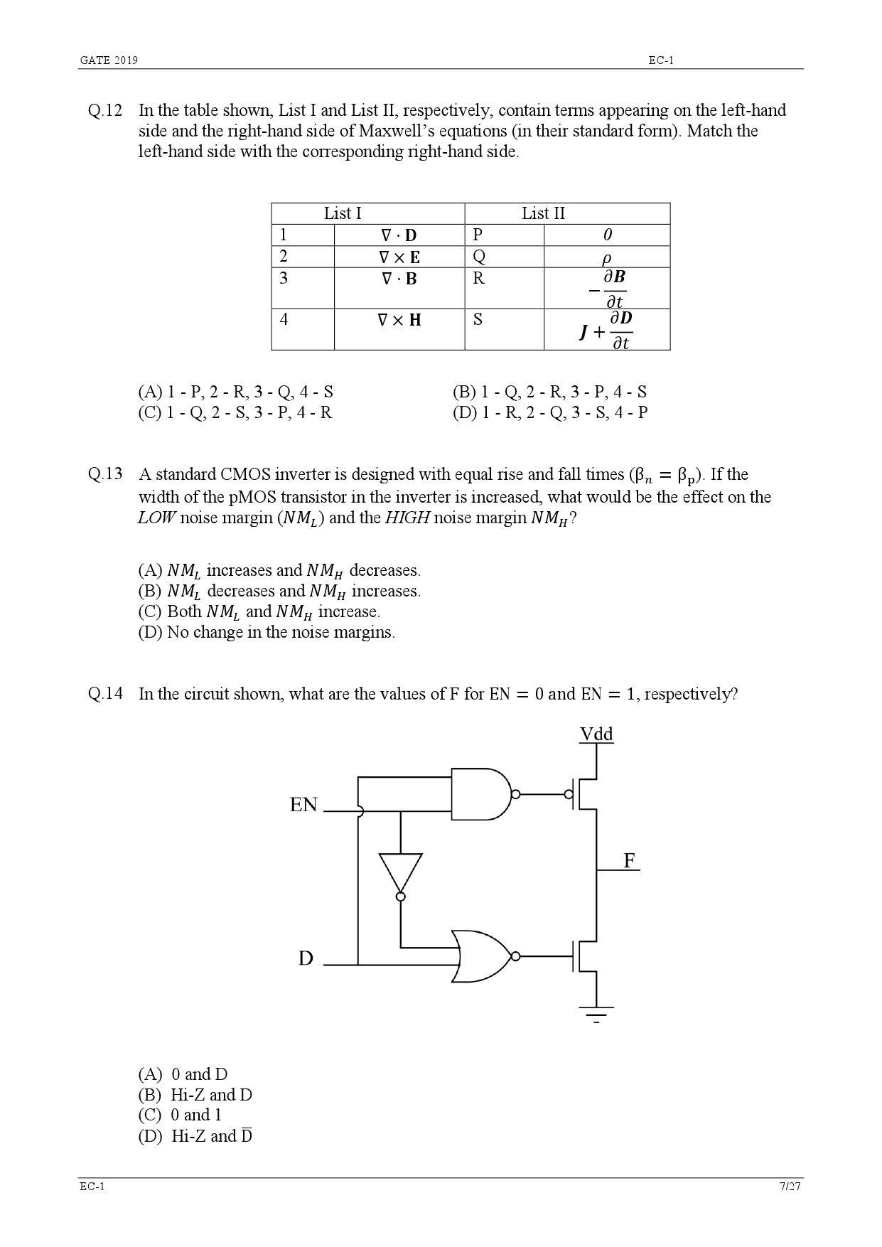 GATE Exam Question Paper 2019 Electronics and Communication Engineering 12