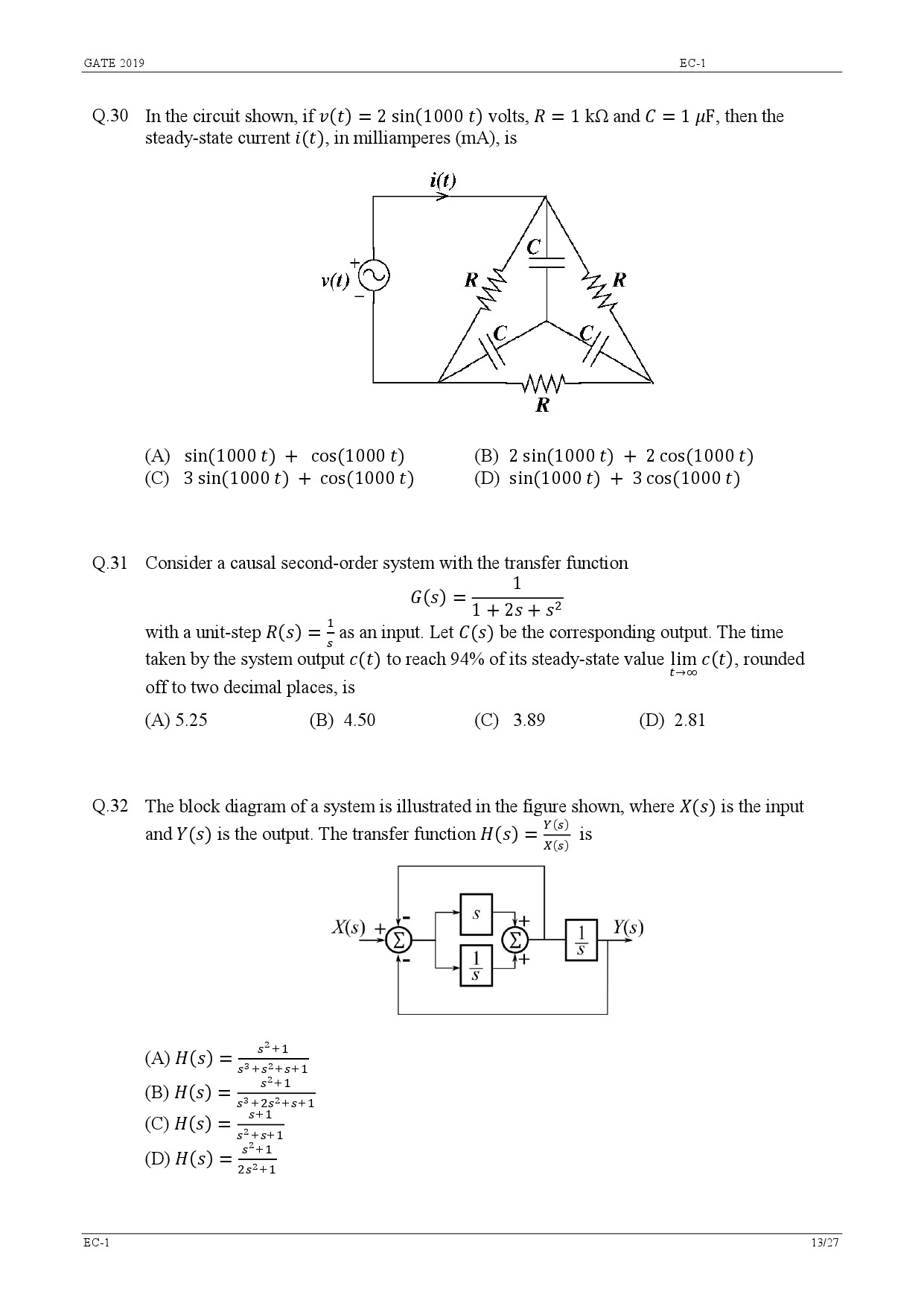 GATE Exam Question Paper 2019 Electronics and Communication Engineering 18