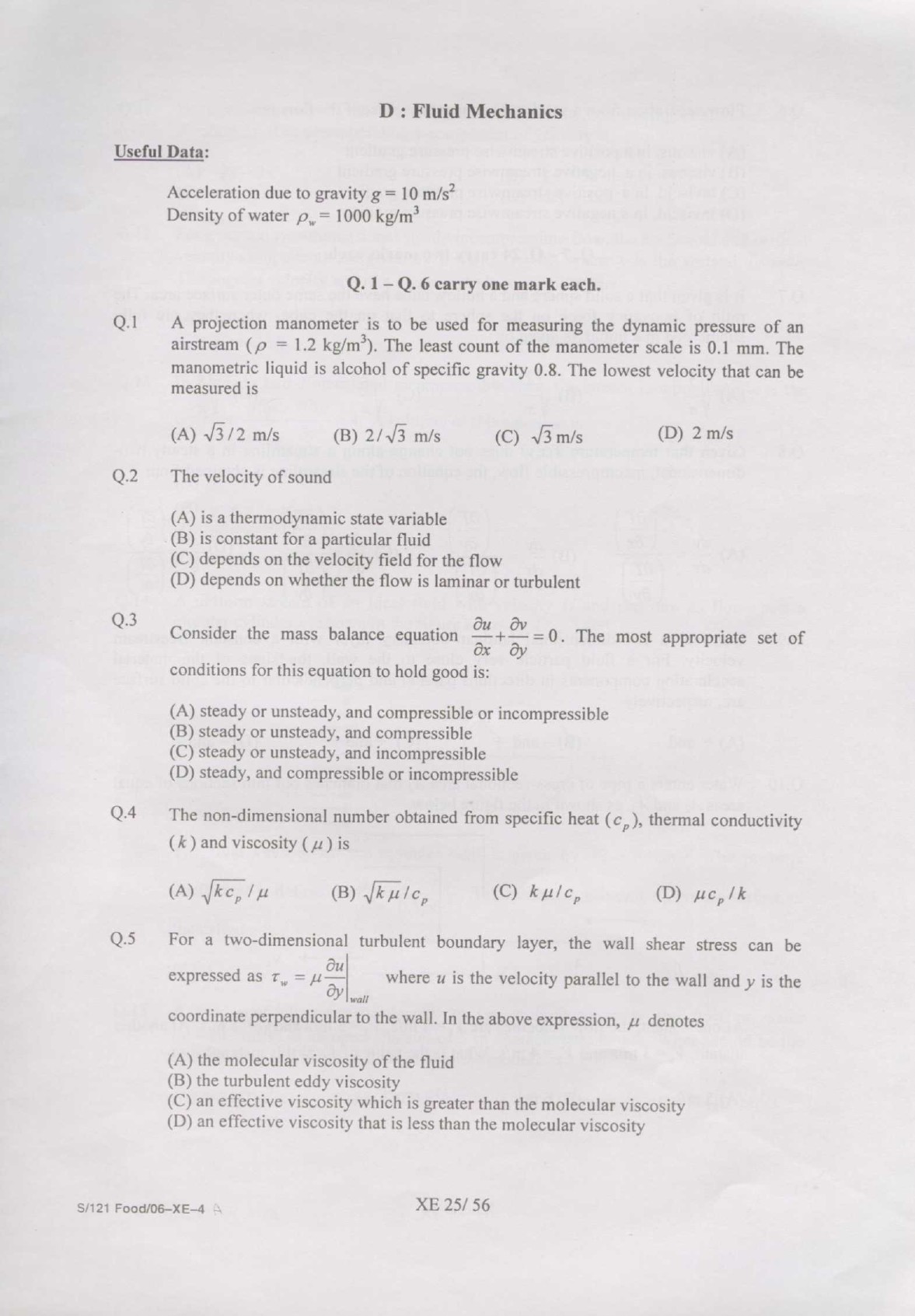 GATE Exam Question Paper 2007 Engineering Sciences 25