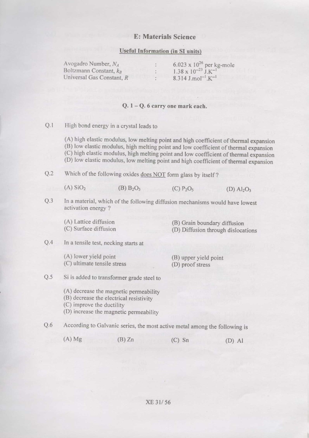 GATE Exam Question Paper 2007 Engineering Sciences 31