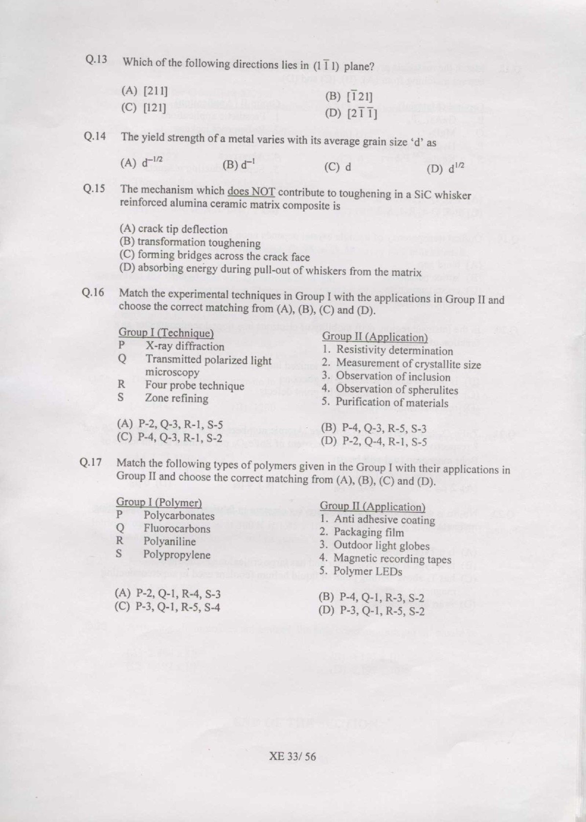 GATE Exam Question Paper 2007 Engineering Sciences 33