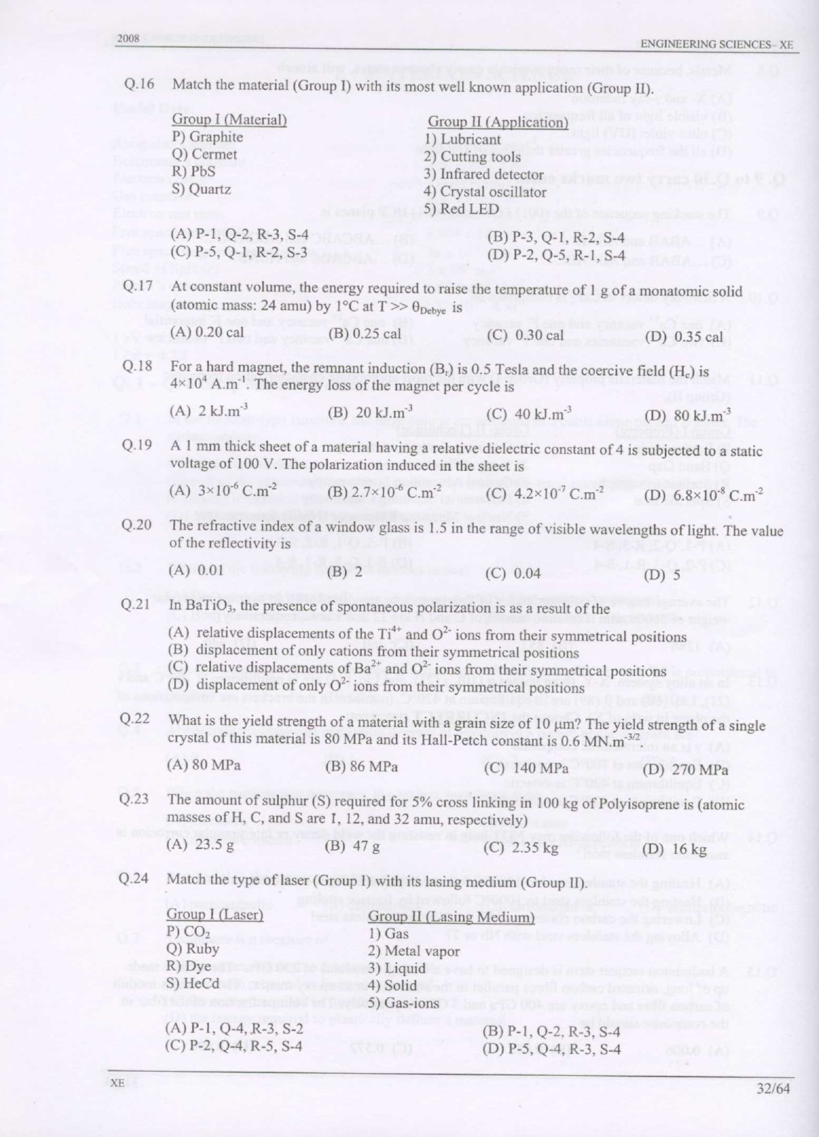 GATE Exam Question Paper 2008 Engineering Sciences 32
