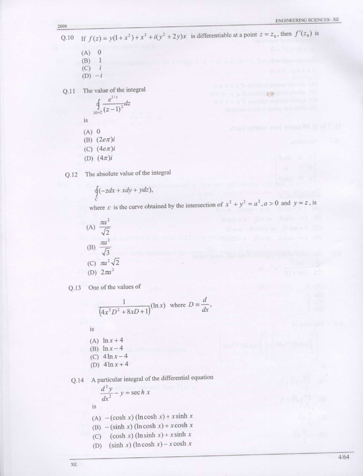 GATE Exam Question Paper 2008 Engineering Sciences 4