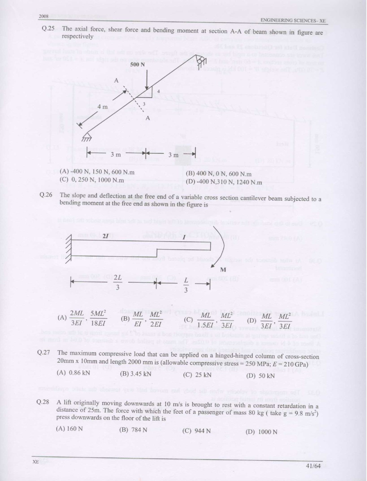 GATE Exam Question Paper 2008 Engineering Sciences 41