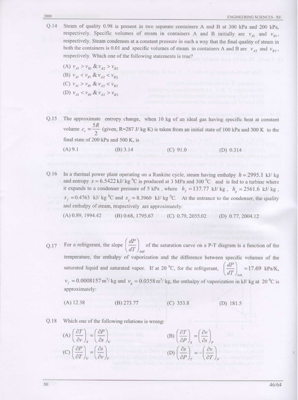 GATE Exam Question Paper 2008 Engineering Sciences 46