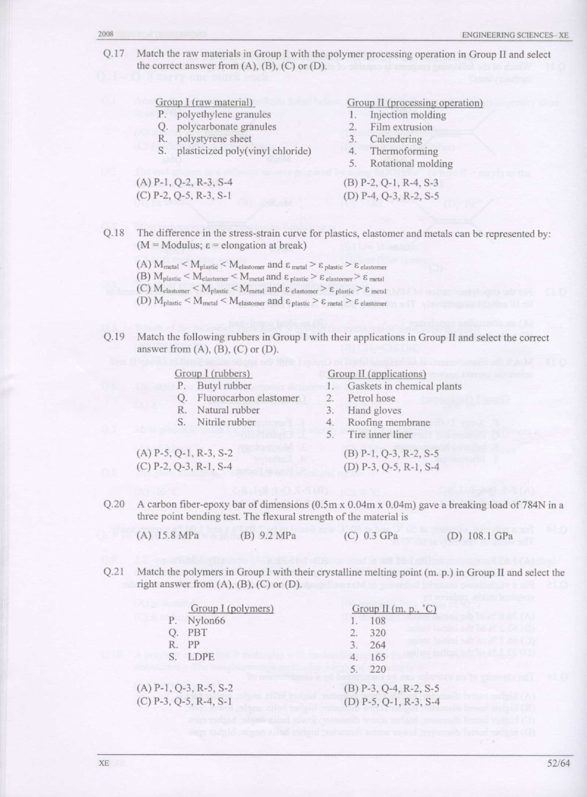 GATE Exam Question Paper 2008 Engineering Sciences 52