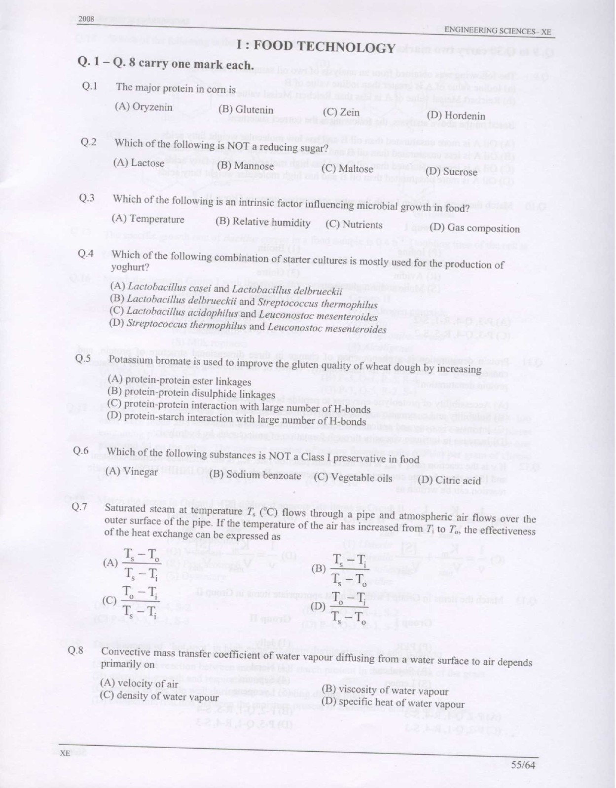 GATE Exam Question Paper 2008 Engineering Sciences 55