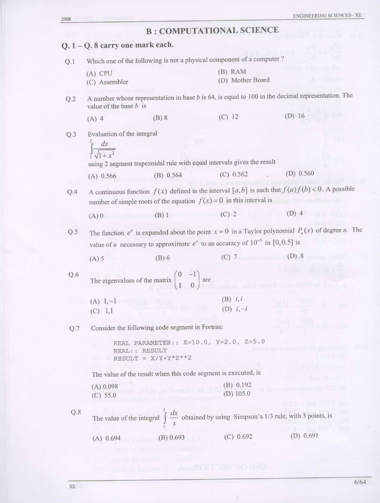 GATE Exam Question Paper 2008 Engineering Sciences 6