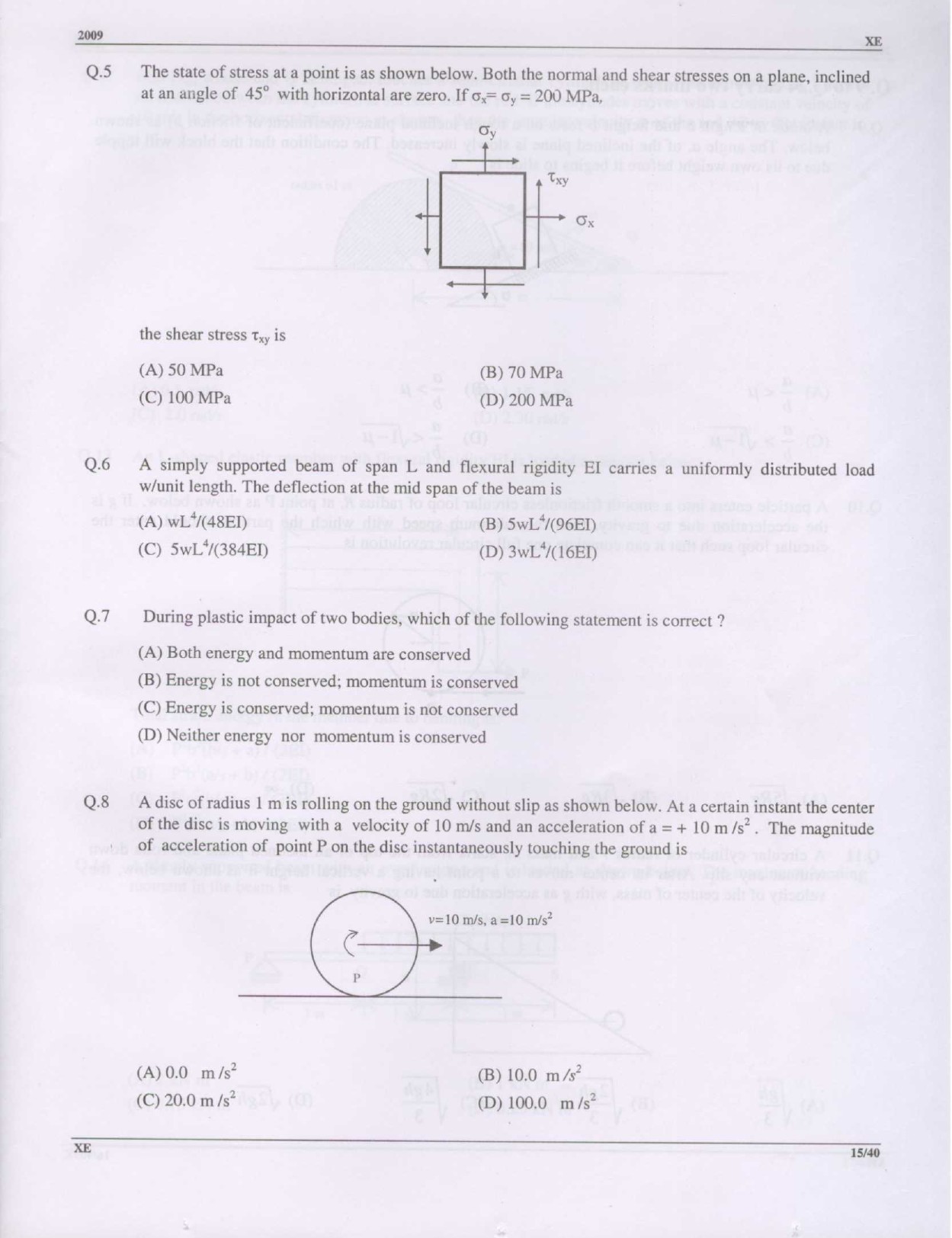 GATE Exam Question Paper 2009 Engineering Sciences 15