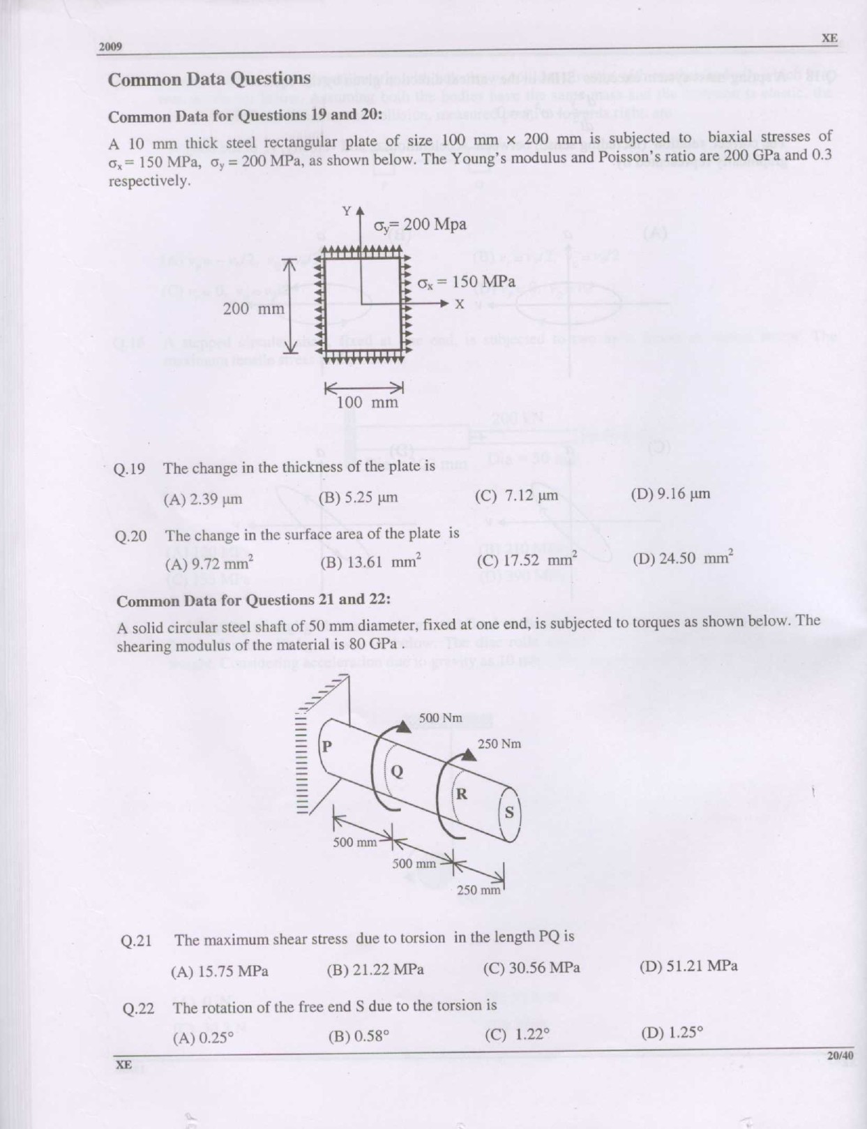 GATE Exam Question Paper 2009 Engineering Sciences 20